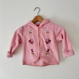 Vintage Embroidered Pink Floral Kids Hoodie